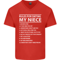 Rules for Dating My Niece Uncle's Day Funny Mens V-Neck Cotton T-Shirt Red