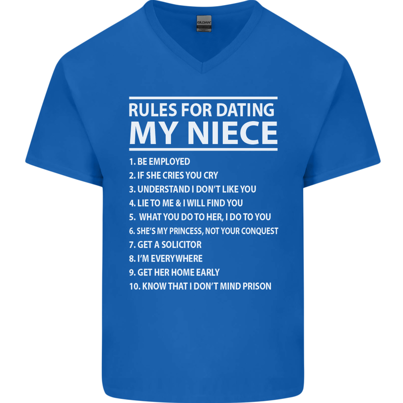 Rules for Dating My Niece Uncle's Day Funny Mens V-Neck Cotton T-Shirt Royal Blue