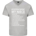 Rules for Dating My Niece Uncle's Day Funny Mens V-Neck Cotton T-Shirt Sports Grey