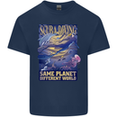 Same Planet Different World Mens Cotton T-Shirt Tee Top Navy Blue