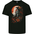 Santa Muerta & Moon Skulls Roses Mens Cotton T-Shirt Tee Top BLACK