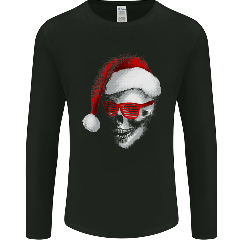 Santa Skull Wearing Shades Funny Christmas Mens Long Sleeve T-Shirt Black