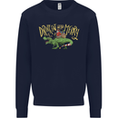 Santa T-Rex Drink Eat Merry Funny Christmas Mens Sweatshirt Jumper Navy Blue