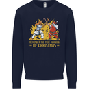 Santa vs Jesus Funny Christmas Xmas Mens Sweatshirt Jumper Navy Blue