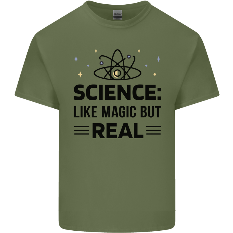 Science Like Magic But Real Funny Geek Nerd Mens Cotton T-Shirt Tee Top Military Green