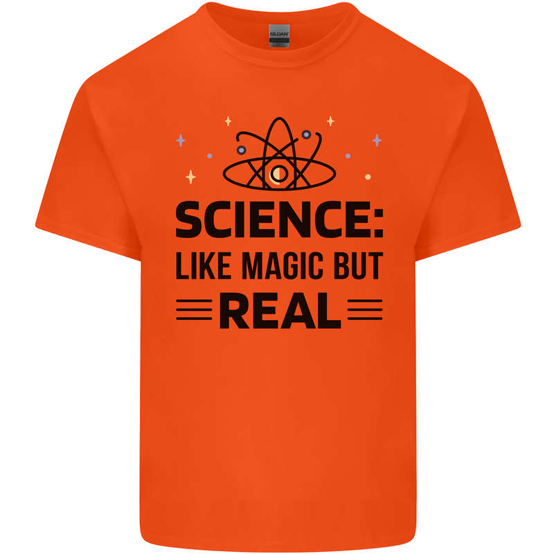 Science Like Magic But Real Funny Geek Nerd Mens Cotton T-Shirt Tee Top Orange
