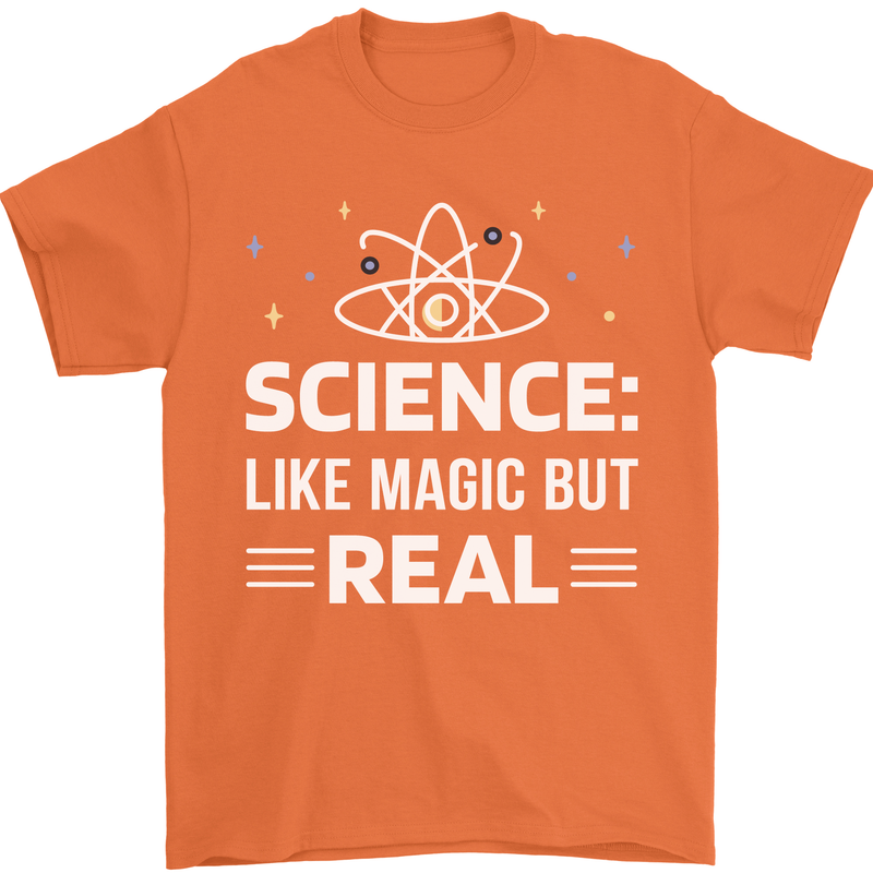 Science Like Magic But Real Funny Nerd Geek Mens T-Shirt 100% Cotton Orange