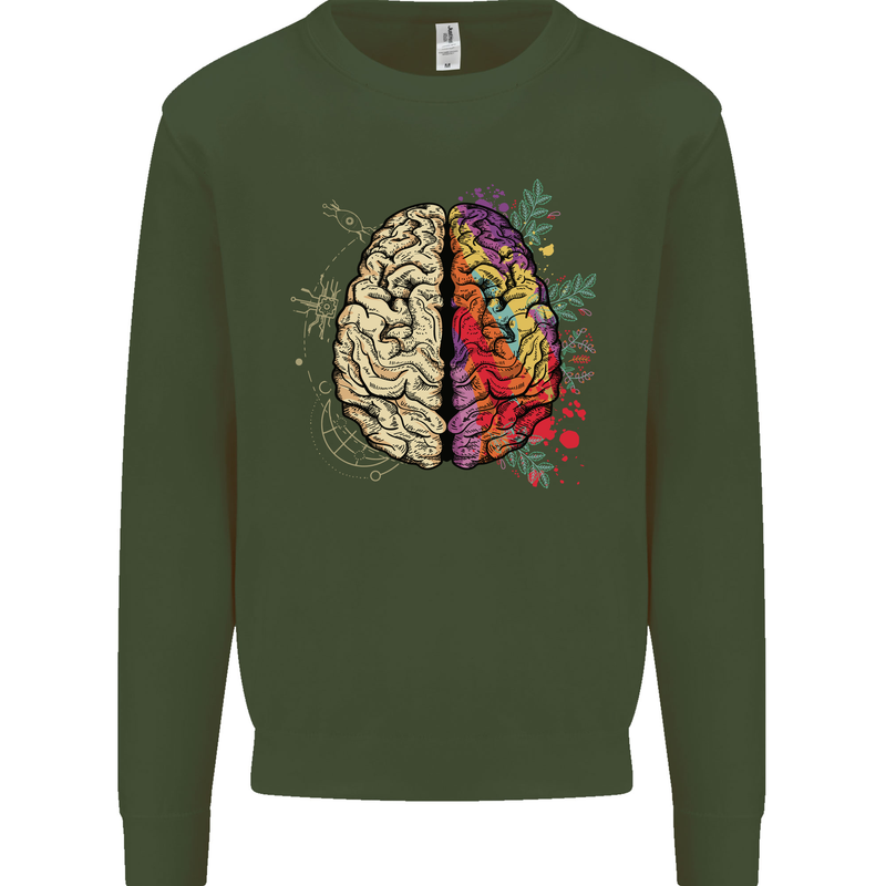 Science vs Artistic Brain Art IQ Physics Mens Sweatshirt Jumper Forest Green