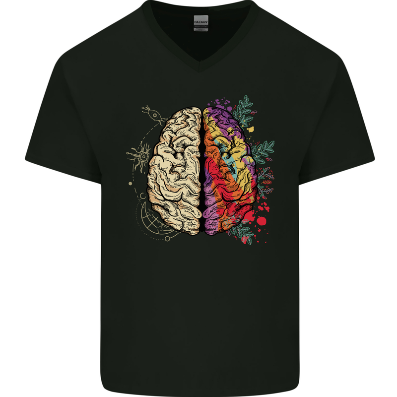 Science vs Artistic Brain Art IQ Physics Mens V-Neck Cotton T-Shirt Black
