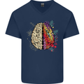 Science vs Artistic Brain Art IQ Physics Mens V-Neck Cotton T-Shirt Navy Blue
