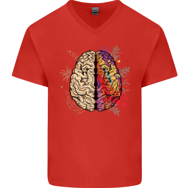 Science vs Artistic Brain Art IQ Physics Mens V-Neck Cotton T-Shirt Red