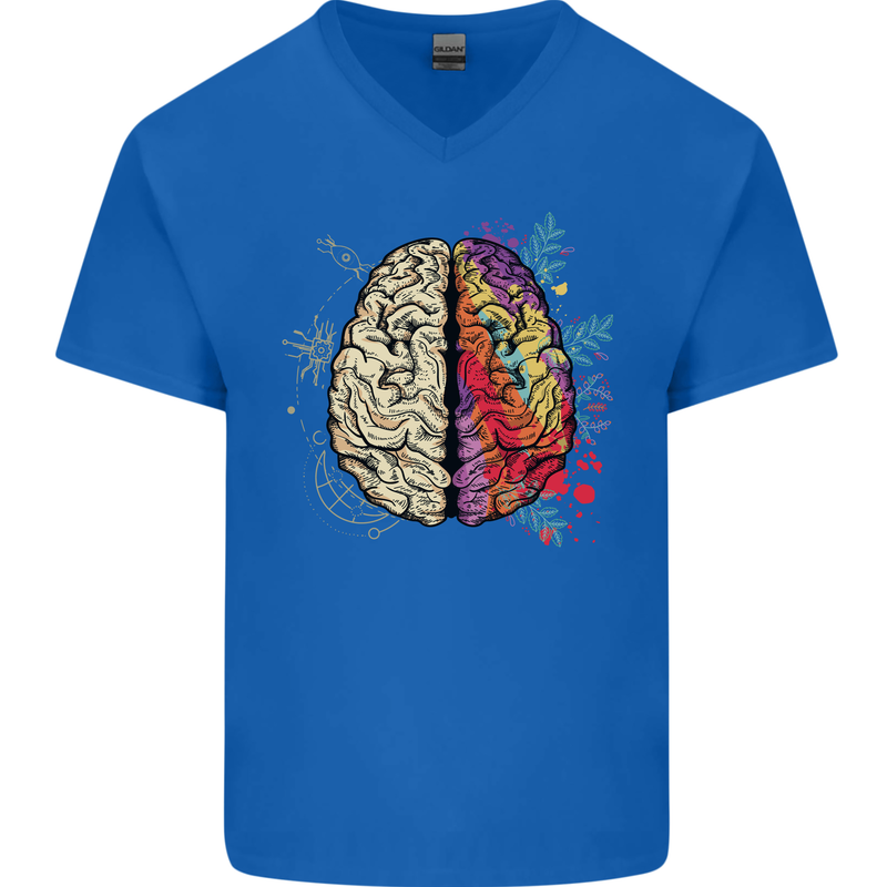 Science vs Artistic Brain Art IQ Physics Mens V-Neck Cotton T-Shirt Royal Blue