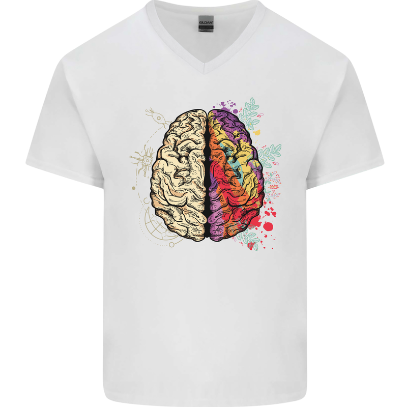 Science vs Artistic Brain Art IQ Physics Mens V-Neck Cotton T-Shirt White