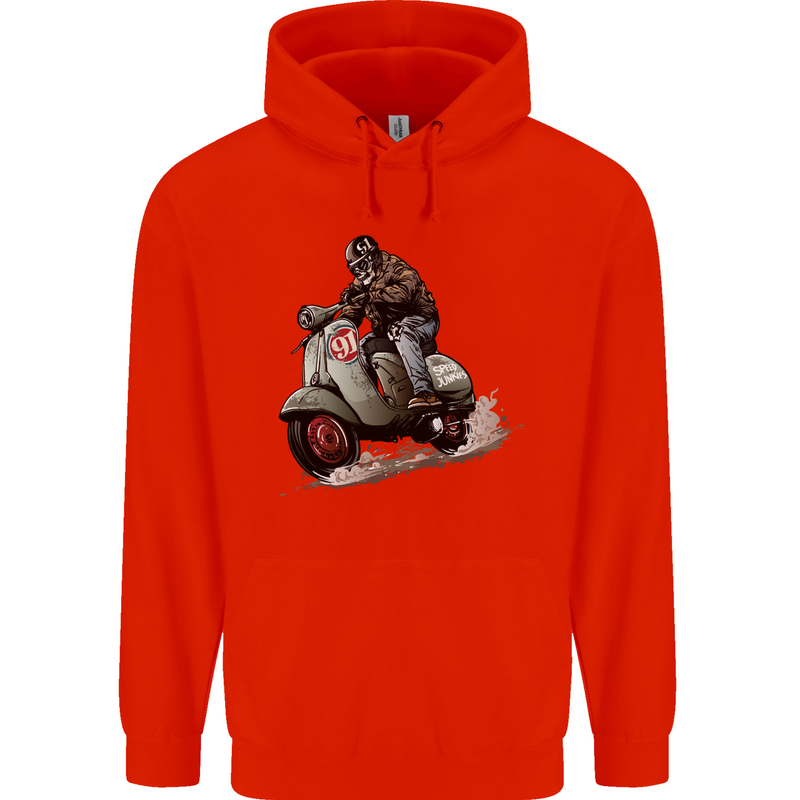 Scooter Skull MOD Moped Motorcycle Biker Mens 80% Cotton Hoodie Bright Red