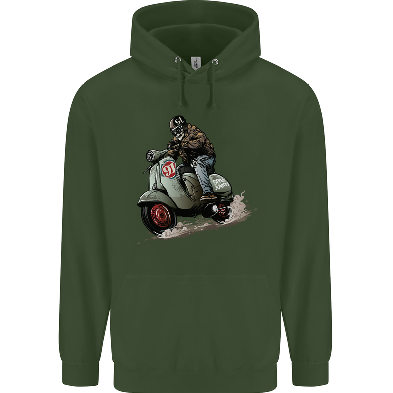 Scooter Skull MOD Moped Motorcycle Biker Mens 80% Cotton Hoodie Forest Green