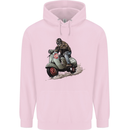 Scooter Skull MOD Moped Motorcycle Biker Mens 80% Cotton Hoodie Light Pink