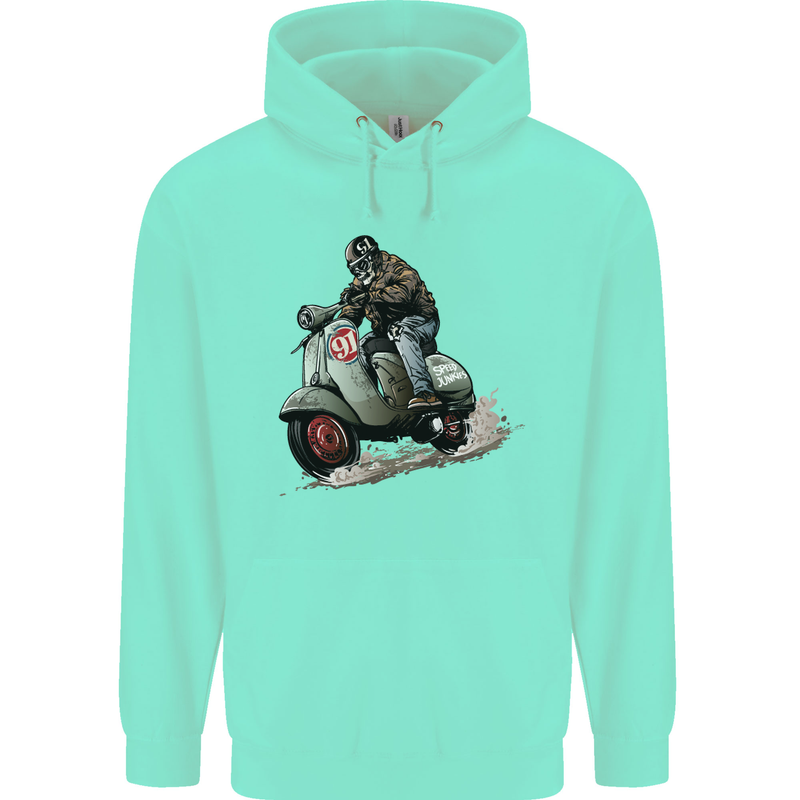 Scooter Skull MOD Moped Motorcycle Biker Mens 80% Cotton Hoodie Peppermint