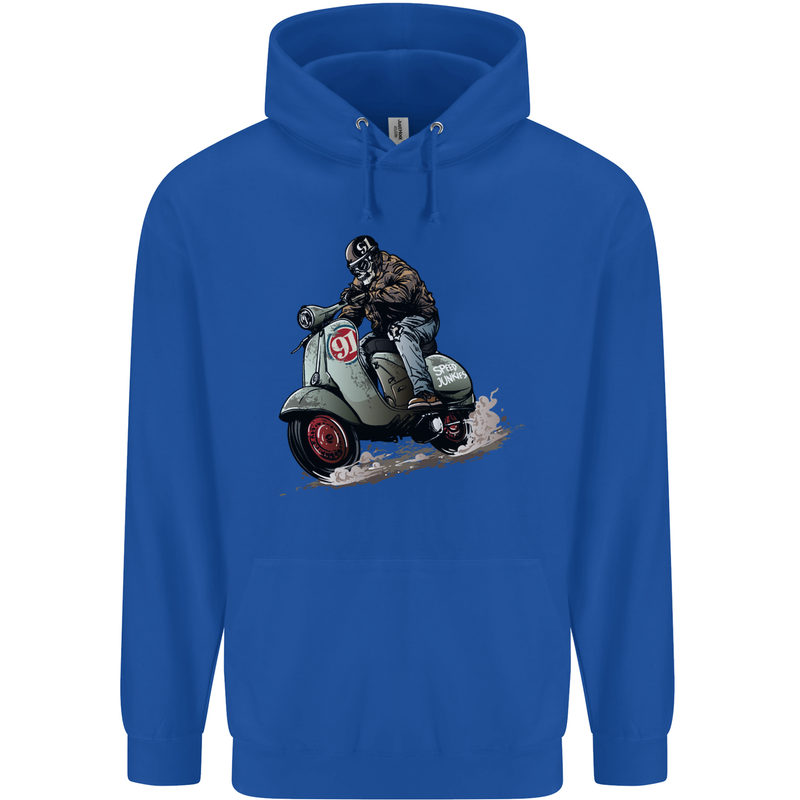 Scooter Skull MOD Moped Motorcycle Biker Mens 80% Cotton Hoodie Royal Blue