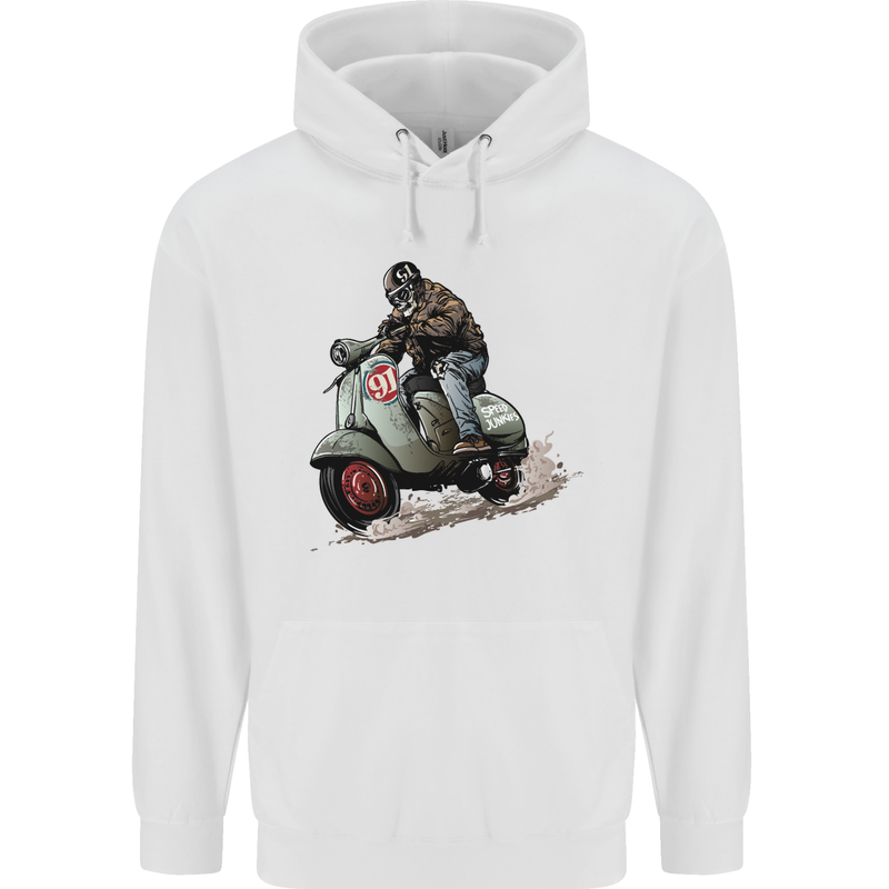 Scooter Skull MOD Moped Motorcycle Biker Mens 80% Cotton Hoodie White