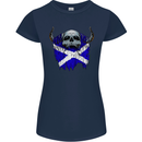 Scotland Flag Skull Scottish Biker Gothic Womens Petite Cut T-Shirt Navy Blue