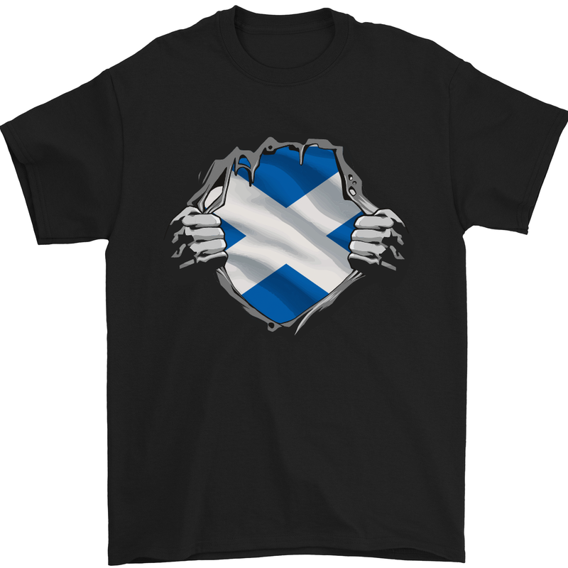 Scottish Flag Ripped Torn Gym Scotland Mens T-Shirt Cotton Gildan Black