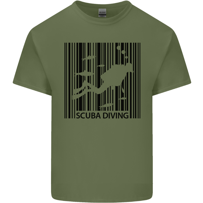 Scuba Barcode Diving Diver Dive Funny Mens Cotton T-Shirt Tee Top Military Green