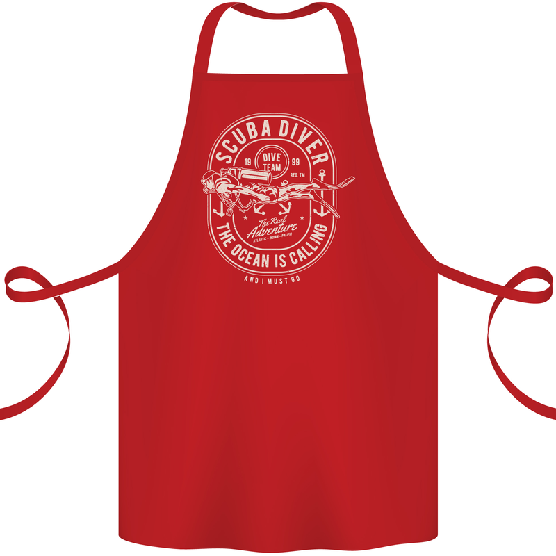 Scuba Diver the Ocean Is Calling Diving Cotton Apron 100% Organic Red