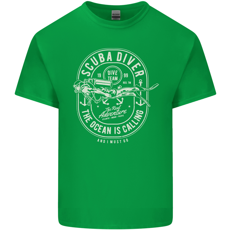 Scuba Diver the Ocean Is Calling Diving Mens Cotton T-Shirt Tee Top Irish Green