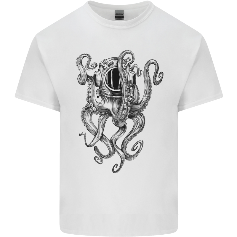 Scuba Diving Octopus Diver Mens Cotton T-Shirt Tee Top White