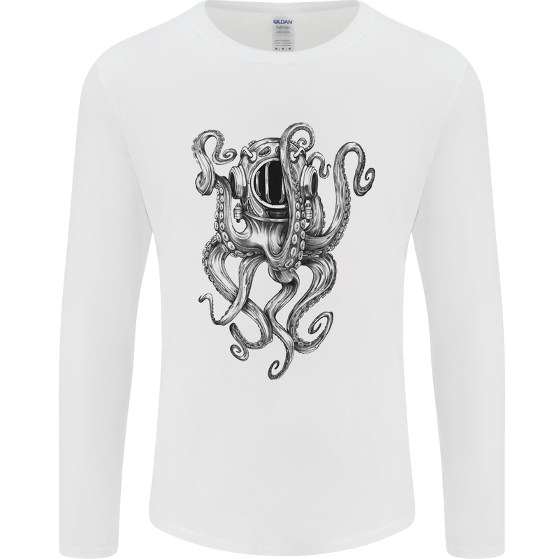 Scuba Diving Octopus Diver Mens Long Sleeve T-Shirt White