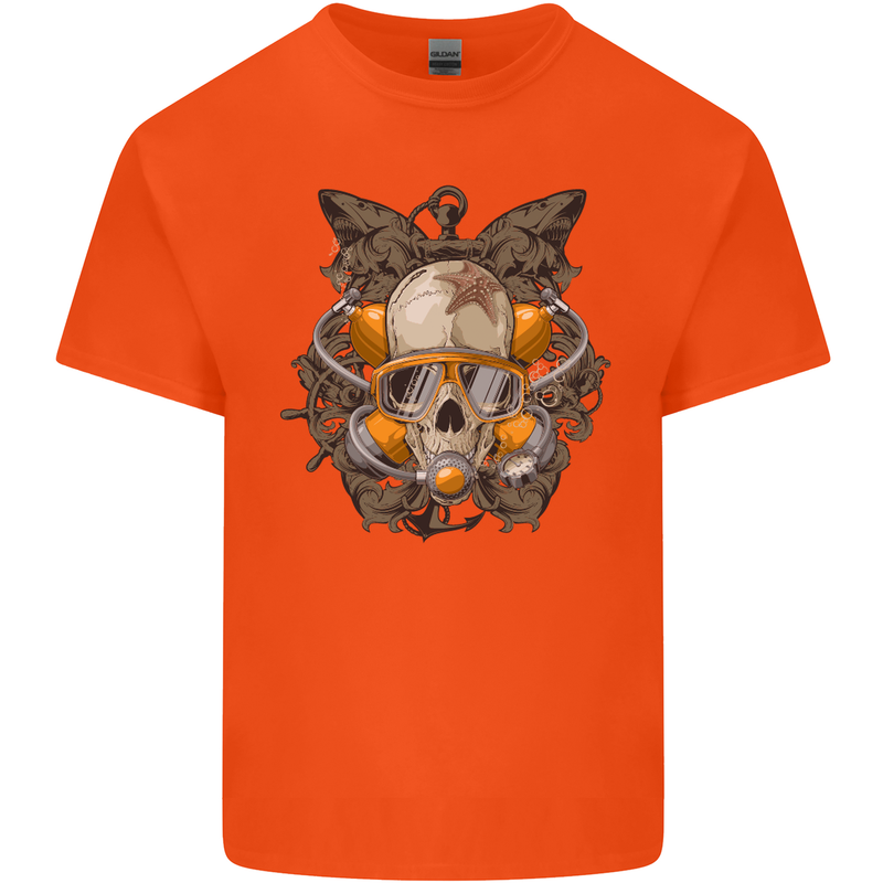 Scuba Diving Skull Diver Dive Mens Cotton T-Shirt Tee Top Orange