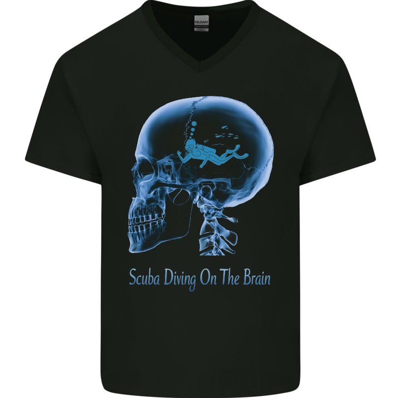 Scuba Diving on the Brain Diver Dive Mens V-Neck Cotton T-Shirt Black