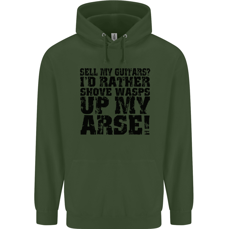 Sell My Guitars? Guitar Guitarist Funny Mens 80% Cotton Hoodie Forest Green