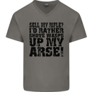 Sell My Rifle? Soldier Farmer Farming Range Mens V-Neck Cotton T-Shirt Charcoal