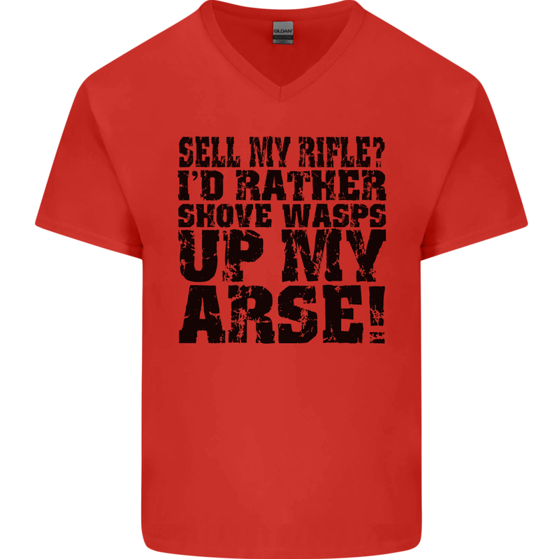 Sell My Rifle? Soldier Farmer Farming Range Mens V-Neck Cotton T-Shirt Red