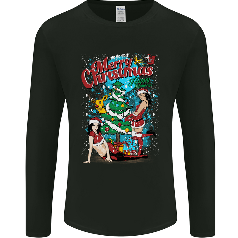 Sexy Merry Christmas Funny Christmas Mens Long Sleeve T-Shirt Black