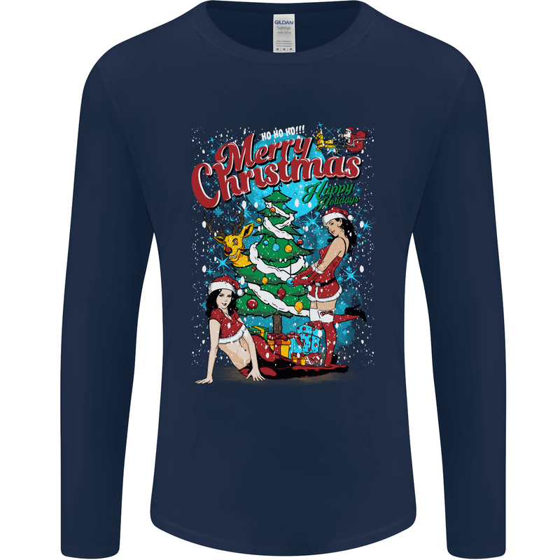 Sexy Merry Christmas Funny Christmas Mens Long Sleeve T-Shirt Navy Blue
