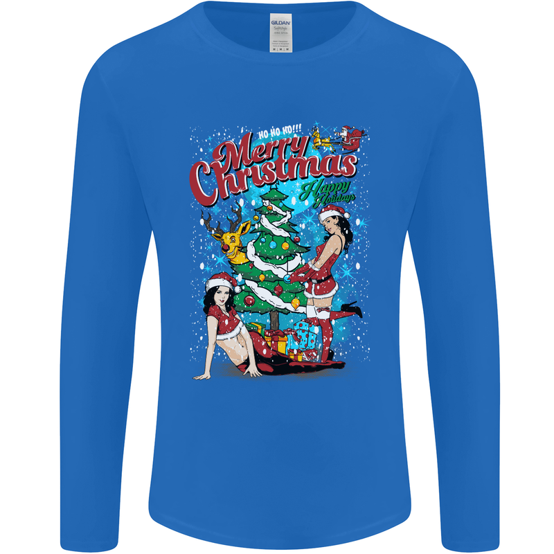 Sexy Merry Christmas Funny Christmas Mens Long Sleeve T-Shirt Royal Blue