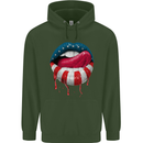 Sexy USA Flag Lips America July 4th Childrens Kids Hoodie Forest Green