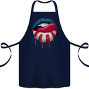 Sexy USA Flag Lips America July 4th Cotton Apron 100% Organic Navy Blue
