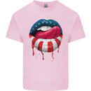 Sexy USA Flag Lips America July 4th Kids T-Shirt Childrens Light Pink