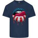 Sexy USA Flag Lips America July 4th Kids T-Shirt Childrens Navy Blue