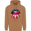 Sexy USA Flag Lips America July 4th Mens 80% Cotton Hoodie Caramel Latte