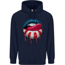 Sexy USA Flag Lips America July 4th Mens 80% Cotton Hoodie Navy Blue