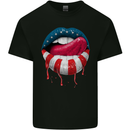 Sexy USA Flag Lips America July 4th Mens Cotton T-Shirt Tee Top Black
