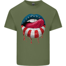 Sexy USA Flag Lips America July 4th Mens Cotton T-Shirt Tee Top Military Green