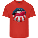 Sexy USA Flag Lips America July 4th Mens Cotton T-Shirt Tee Top Red