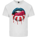 Sexy USA Flag Lips America July 4th Mens Cotton T-Shirt Tee Top White