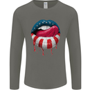 Sexy USA Flag Lips America July 4th Mens Long Sleeve T-Shirt Charcoal