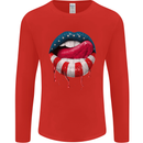 Sexy USA Flag Lips America July 4th Mens Long Sleeve T-Shirt Red